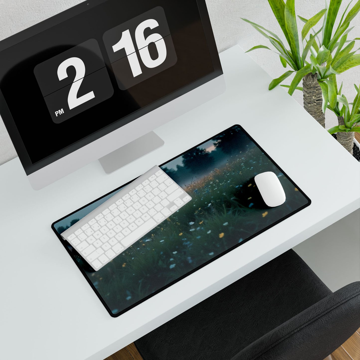 Desk Mat - Echoes in the Mist Floral Meadow Twilight Misty Field Nature Ambiance