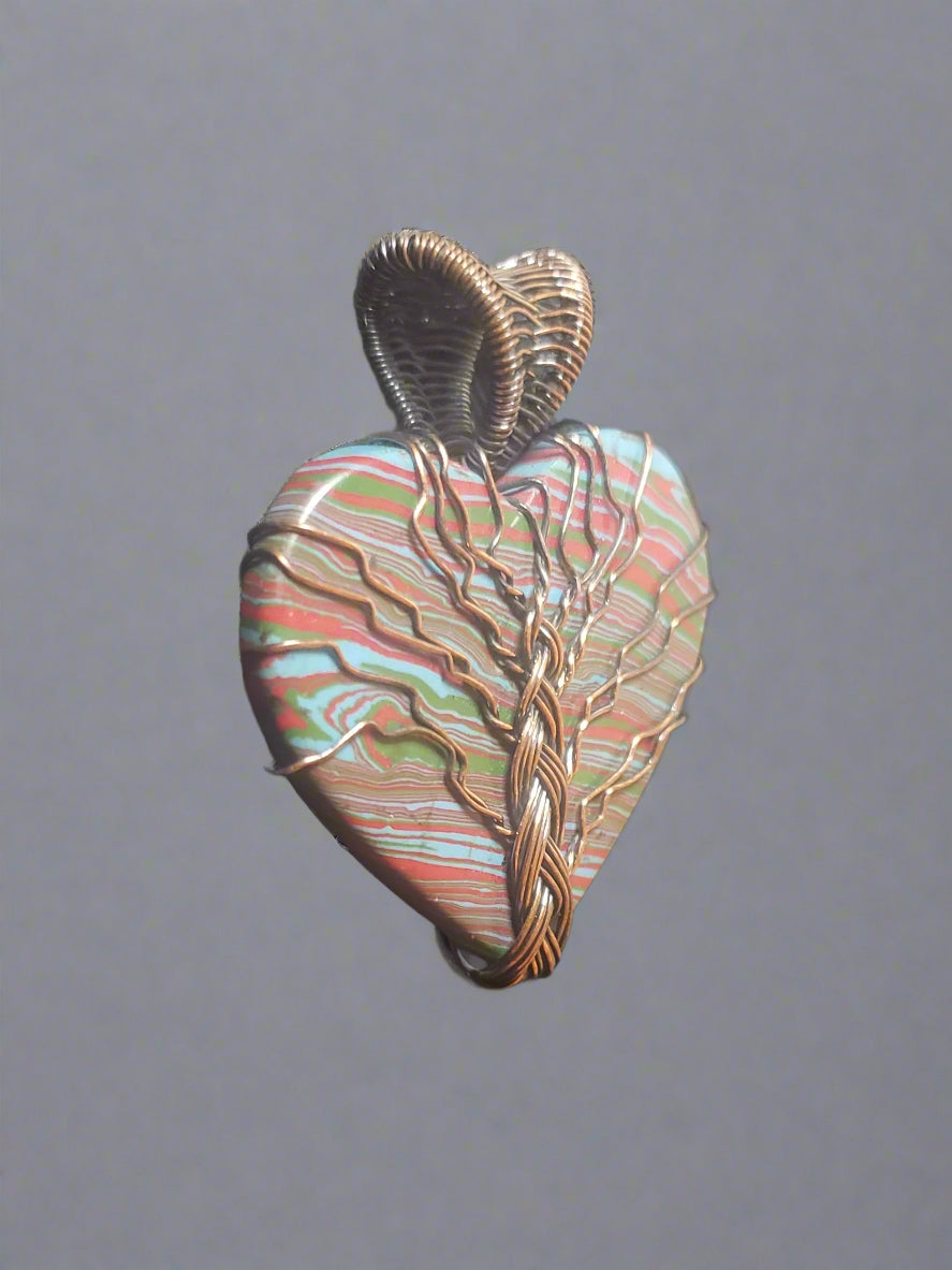 Rainbow Calsilica Copper Wire Wrapped Pendant