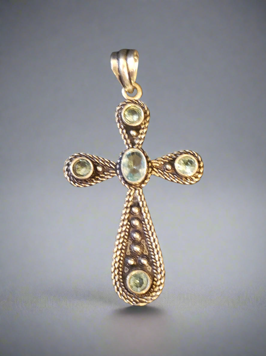 Blue Topaz in Sterling Silver Cross Pendant