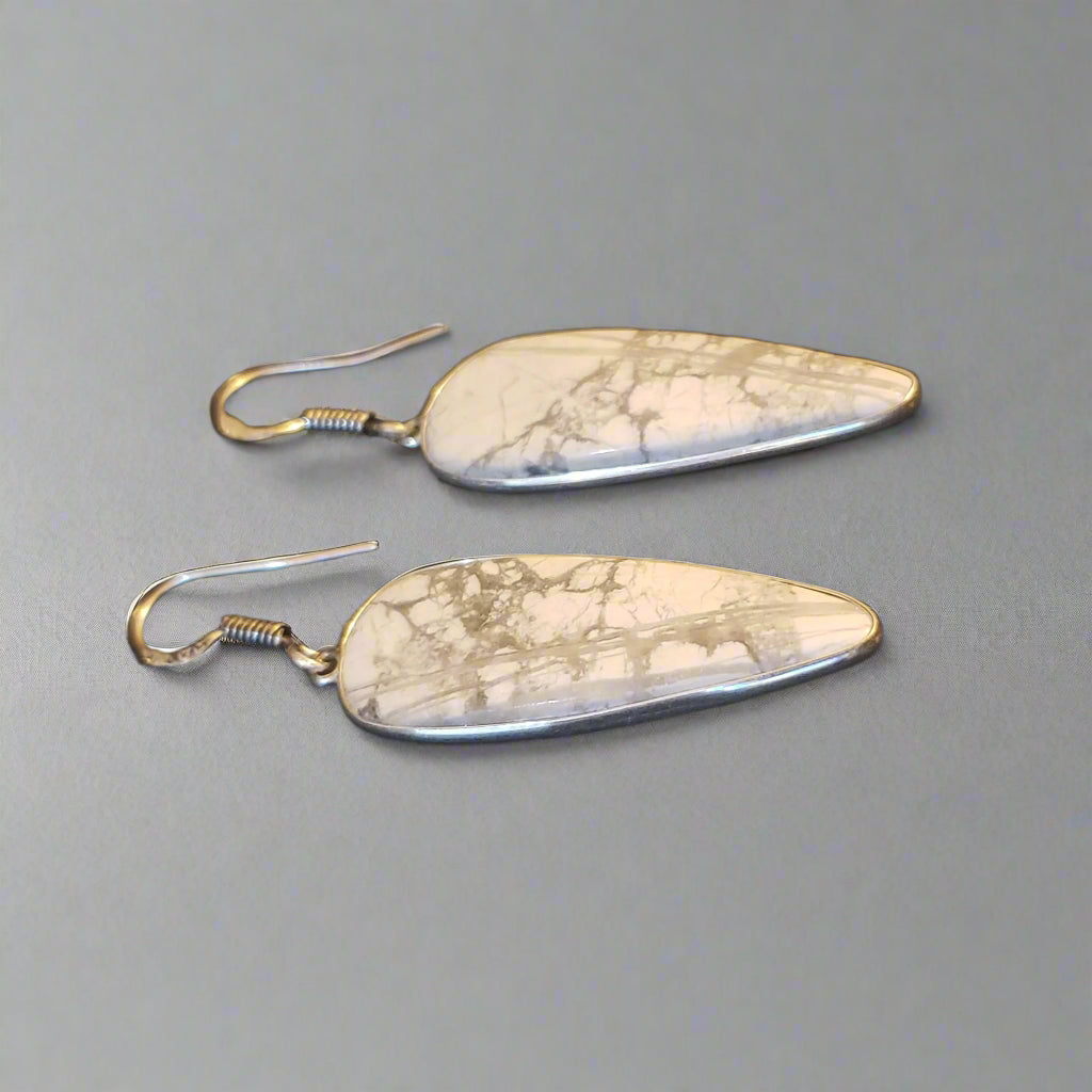 White Howlite Sterling Silver Dangle Earrings