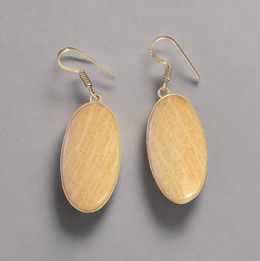 Large Oval Sunstone in Sterling Silver Earrings