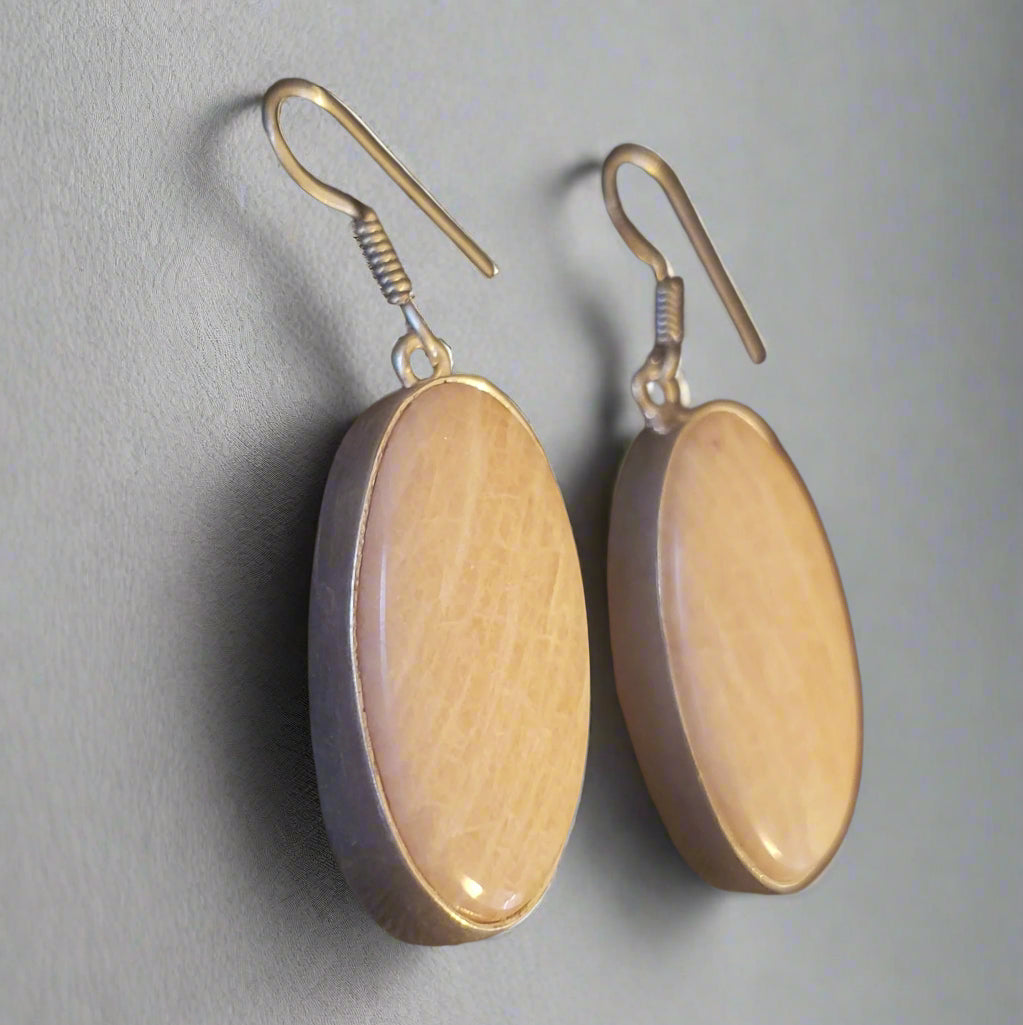 Large Oval Sunstone in Sterling Silver Earrings