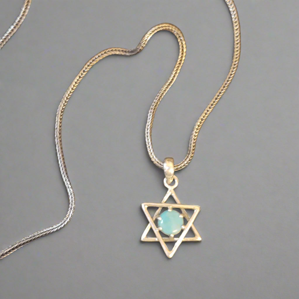 Sleeping Beauty Turquoise in Sterling Silver Star of David Pendant