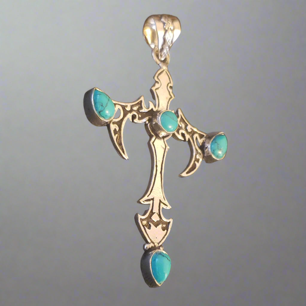 Turquoise in Sterling Silver Cross Pendant