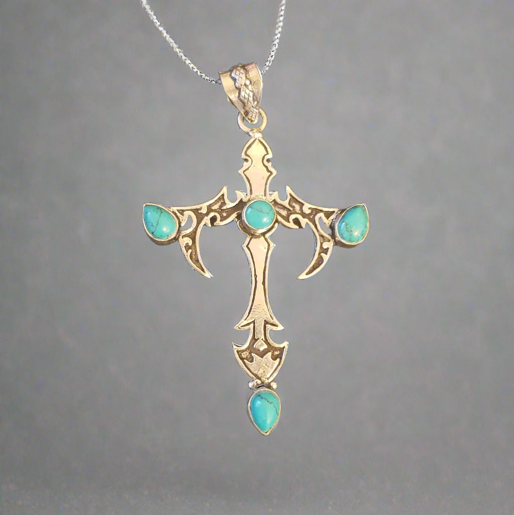 Turquoise in Sterling Silver Cross Pendant