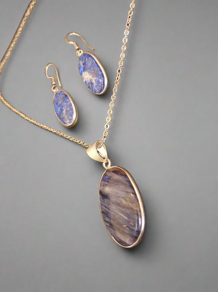 Lapis Lazuli in Sterling Silver Pendant and Earrings