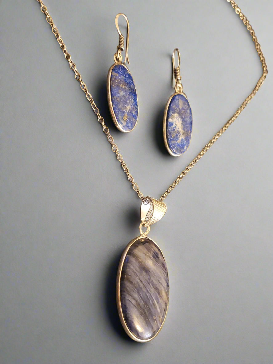 Lapis Lazuli in Sterling Silver Pendant and Earrings