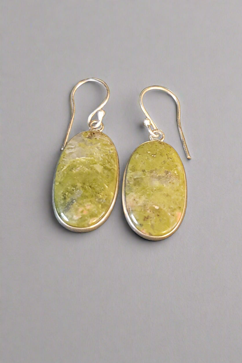 Unakite in Sterling Silver Pendant and Earrings Jewelry Set