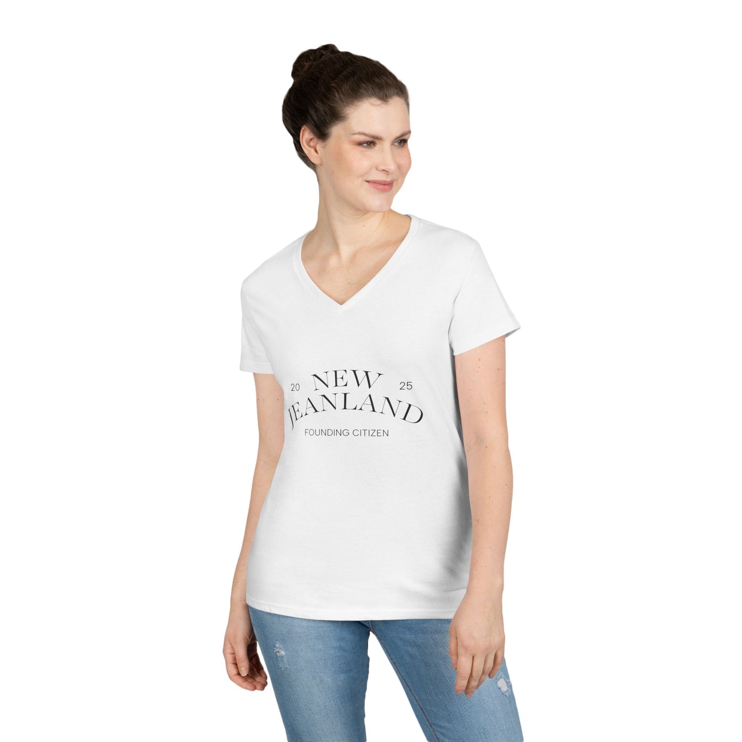 V-Neck T-Shirt 'NEW JEANLAND' Design
