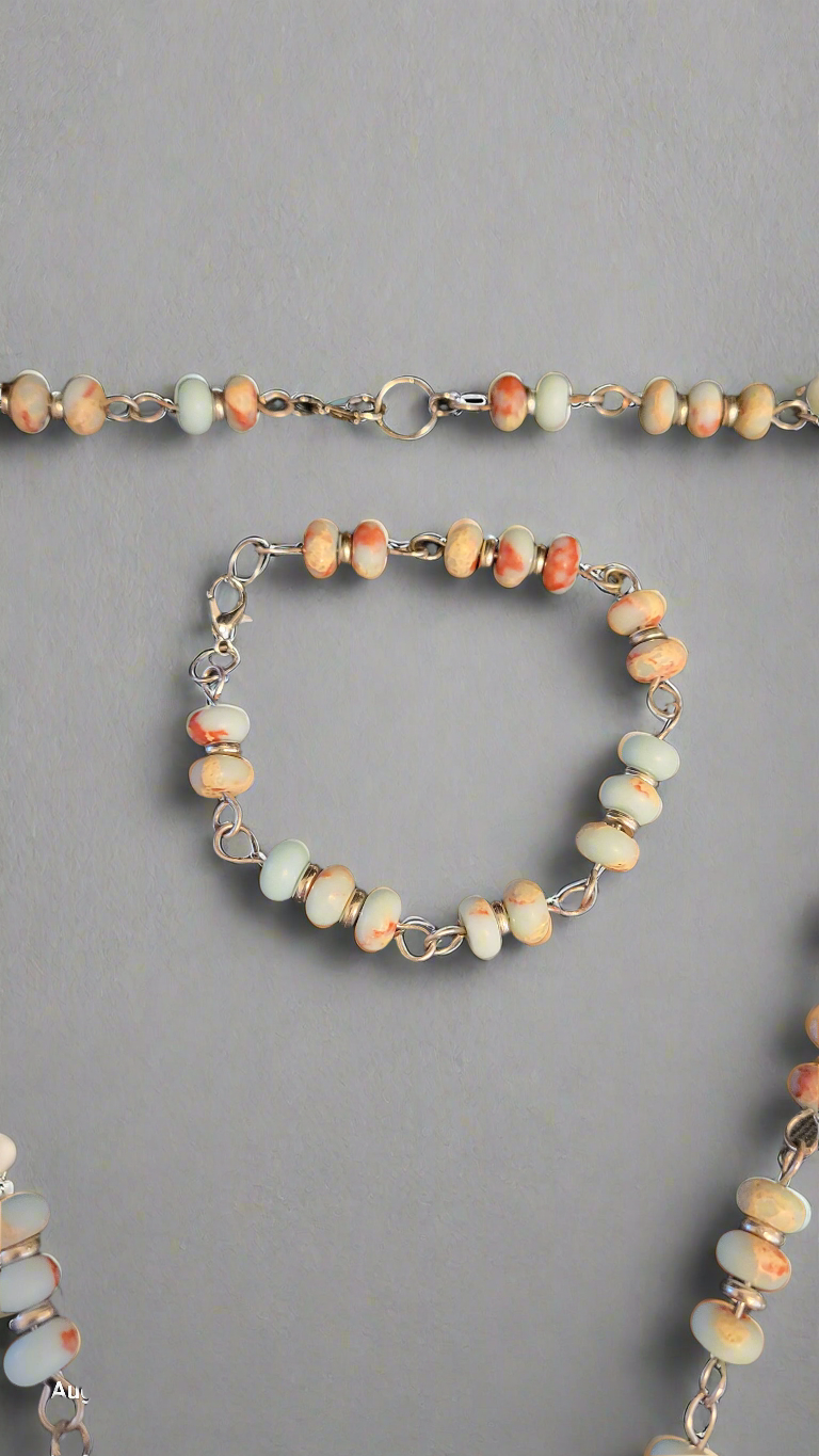 Aqua Blue Sea Sediment Jasper Necklace and Bracelet Set