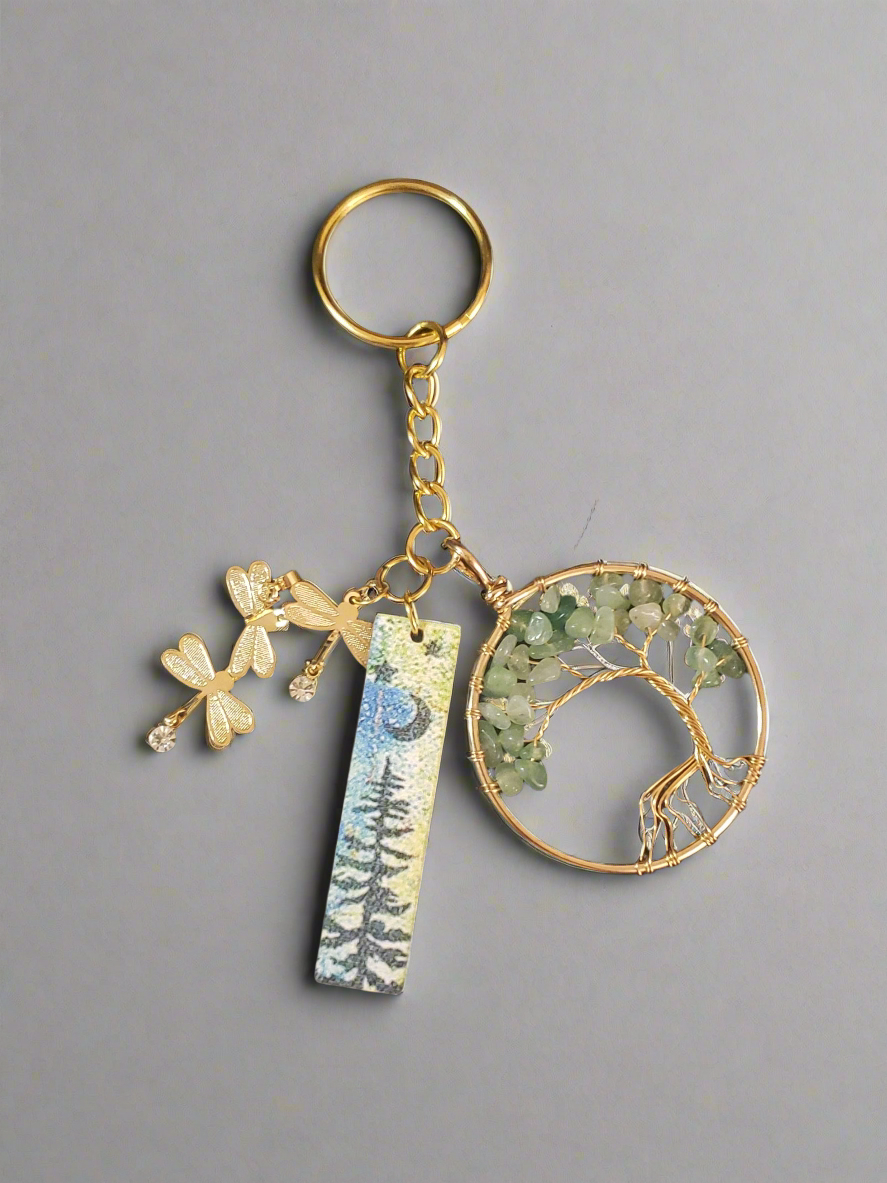 Dragonfly & Green Aventurine Willow Tree Keychain