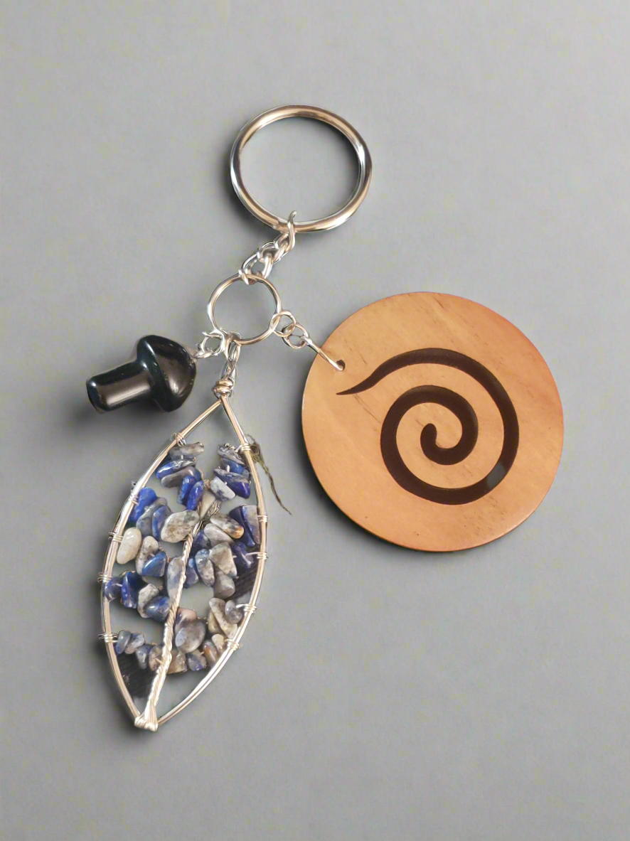 Lapis Lazuli & Obsidian Natural Stone Keychain