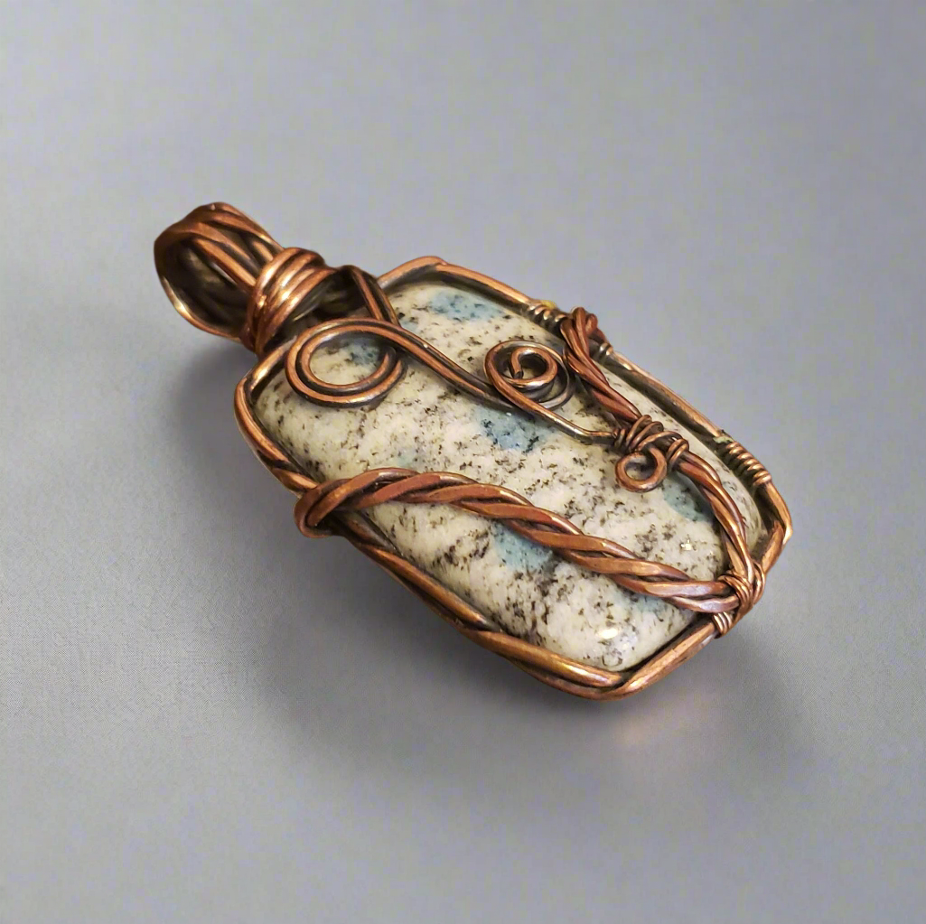 K2 Jasper Natural Stone Rectangle Pendant Copper Wire Wrap