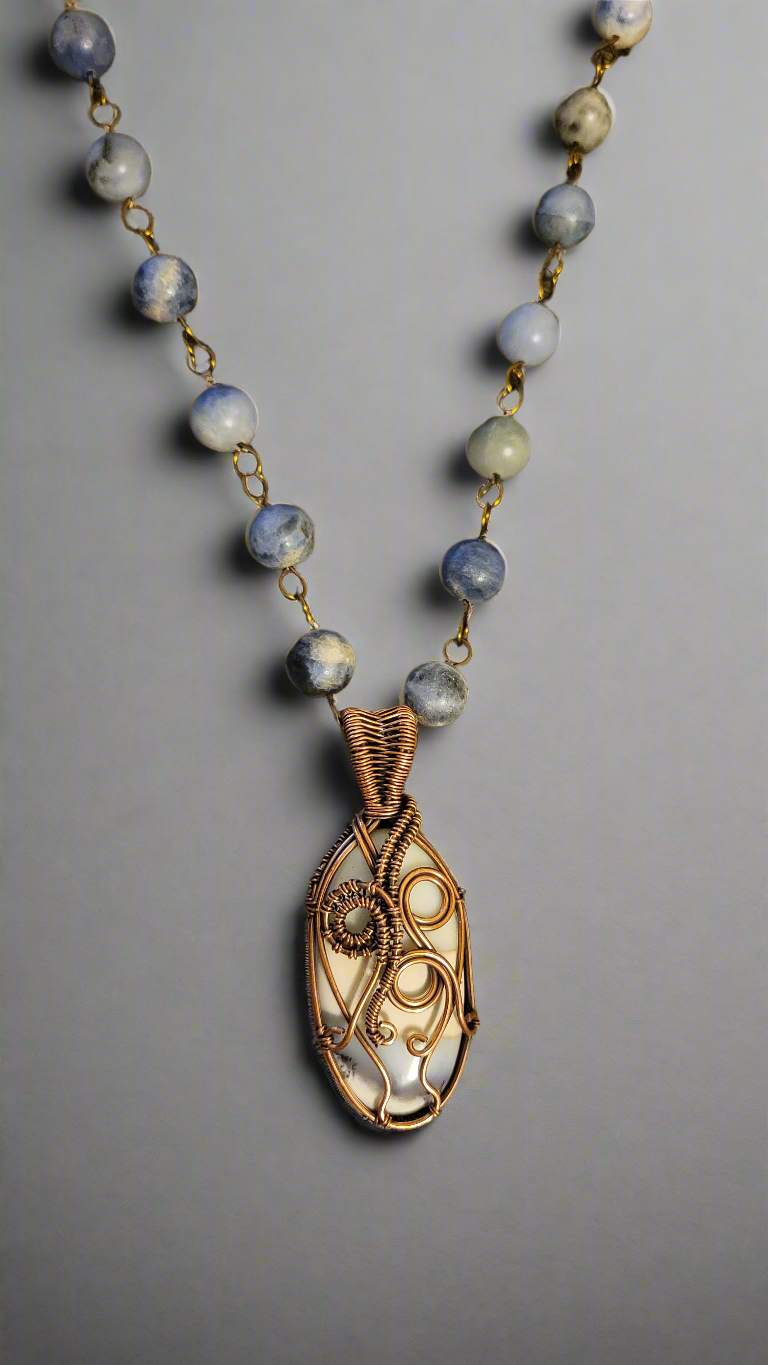 Blue Lace Agate Copper Wire Wrap Necklace
