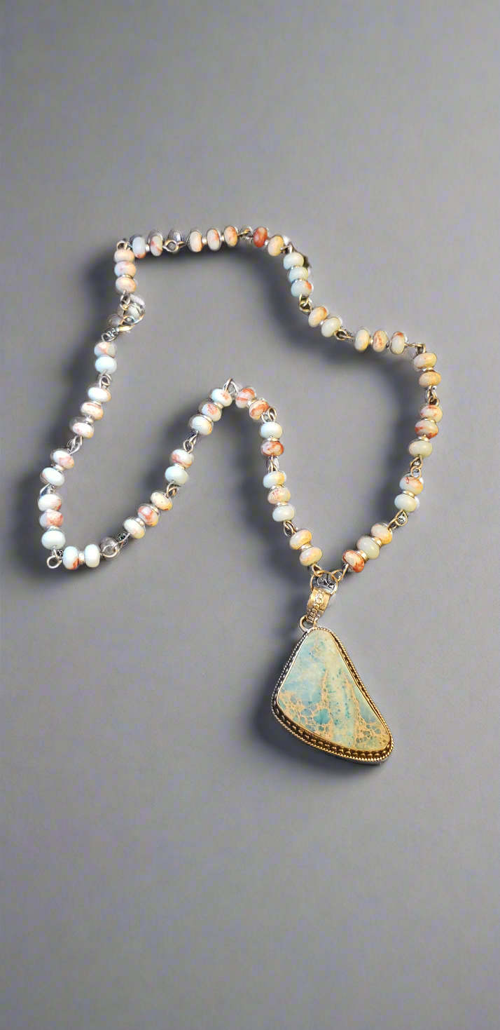 Aqua Blue Sea Sediment Jasper Necklace and Bracelet Set