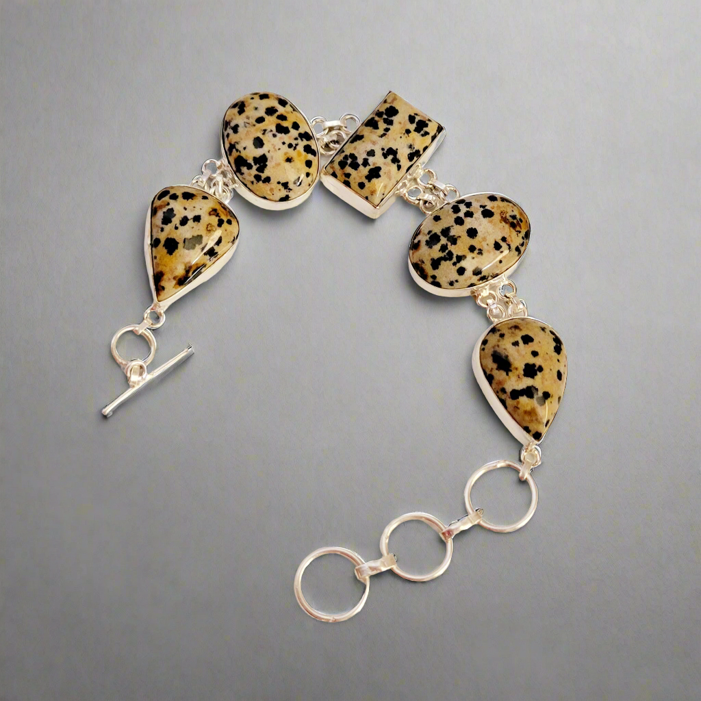 Speckle Stone Dalmatian Jasper Sterling Silver Double Link Bracelet