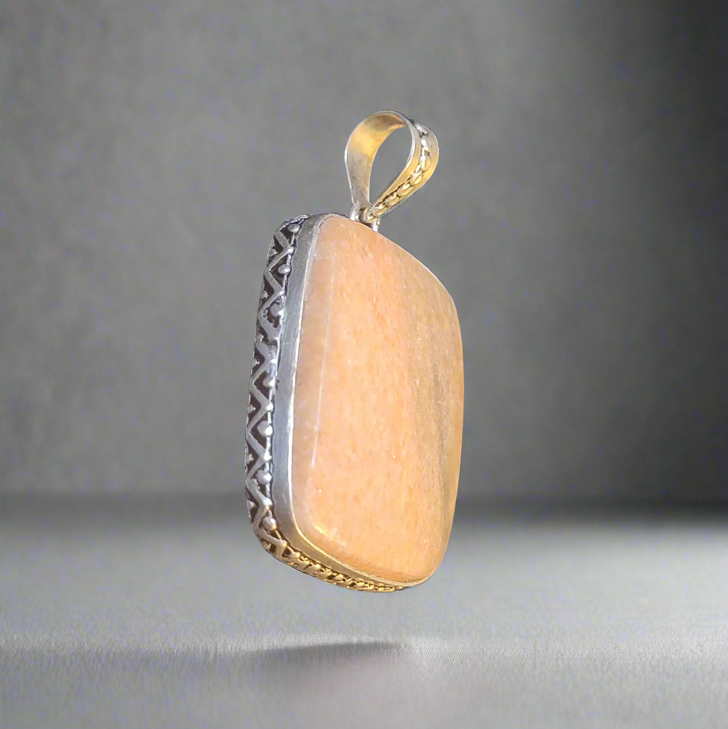 Sunstone Square in Sterling Silver Pendant