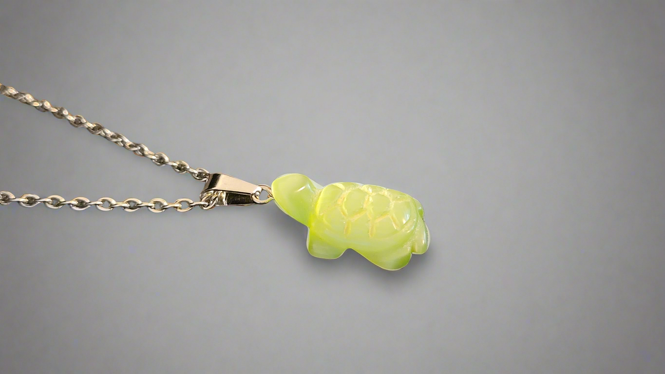 Carved Stone Green Tiny Turtle Pendant