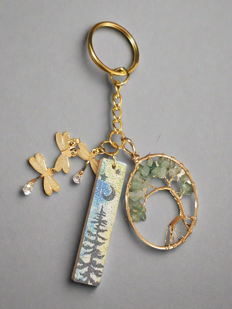 Dragonfly & Green Aventurine Willow Tree Keychain