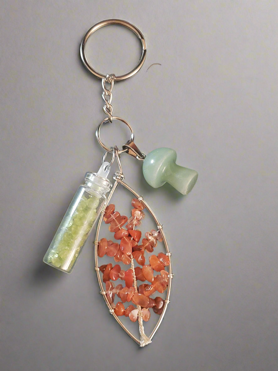 Green Aventurine & Red Aventurine Natural Stone Keychain