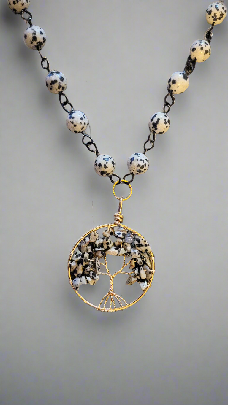 Dalmatian Jasper Tree of Life Necklace
