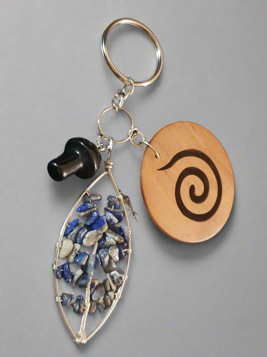 Lapis Lazuli & Obsidian Natural Stone Keychain