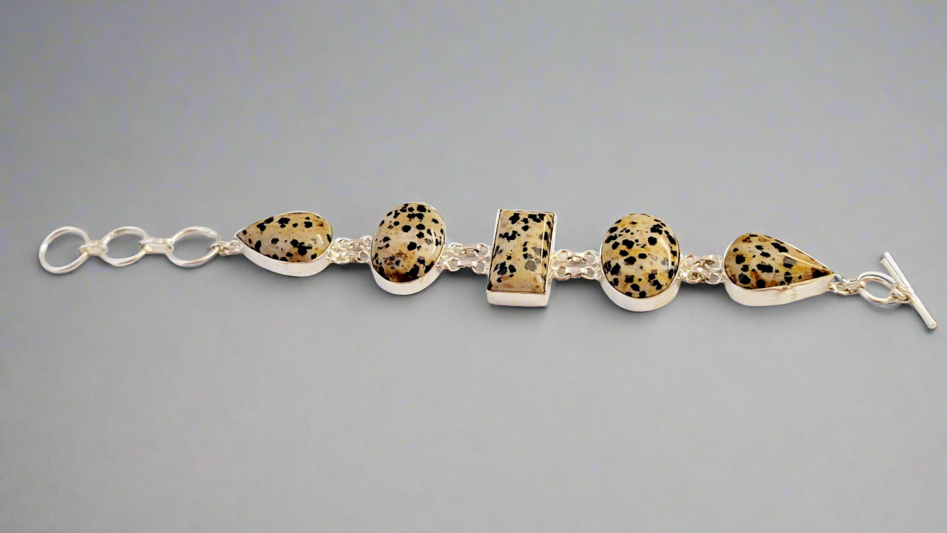 Speckle Stone Dalmatian Jasper Sterling Silver Double Link Bracelet