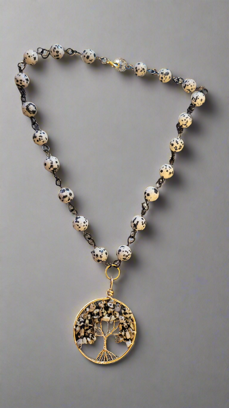Dalmatian Jasper Tree of Life Necklace