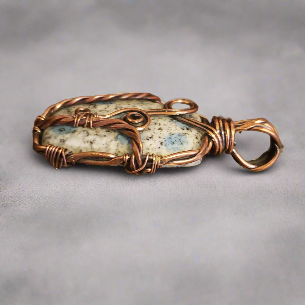 K2 Jasper Natural Stone Rectangle Pendant Copper Wire Wrap