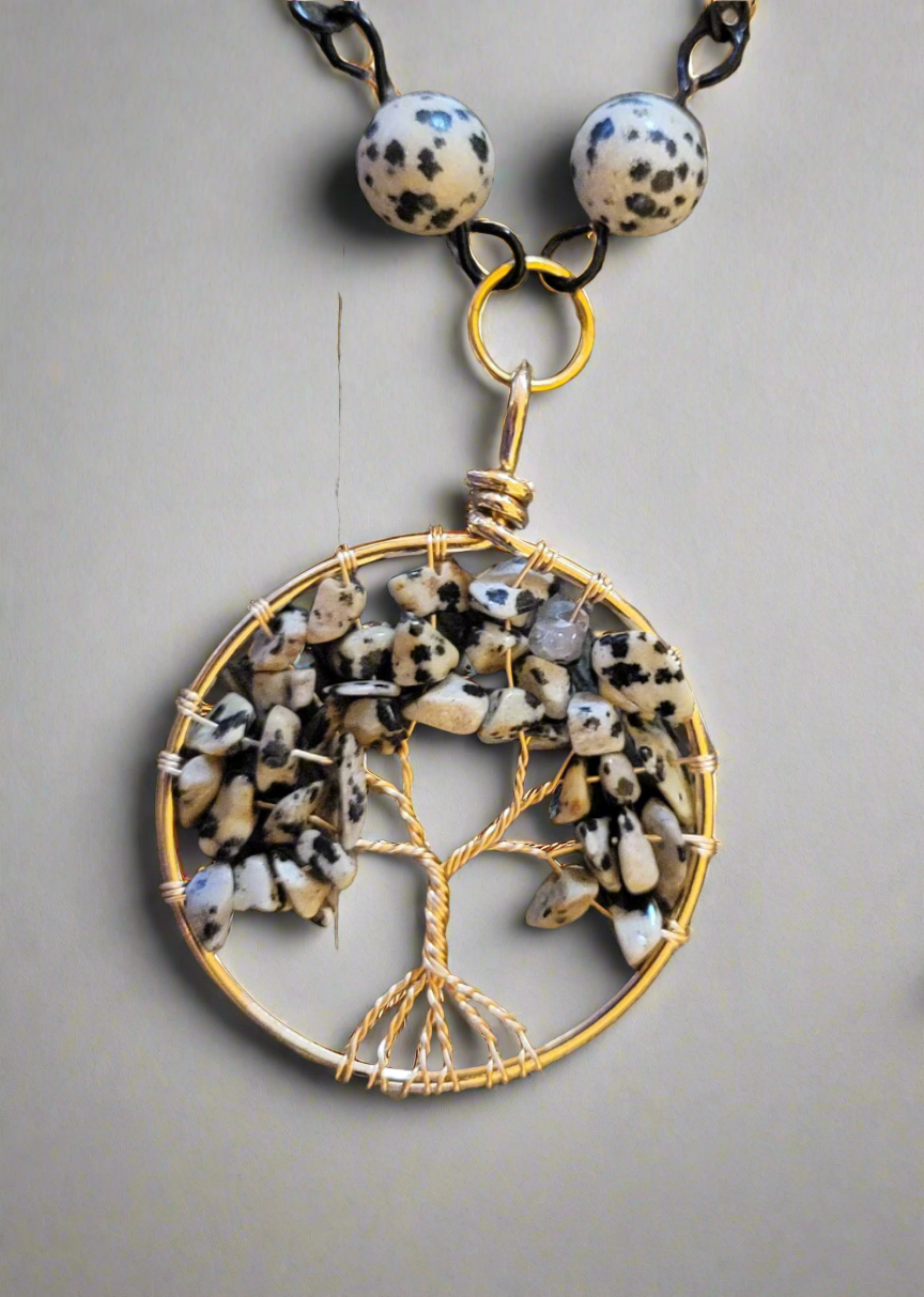 Dalmatian Jasper Tree of Life Necklace