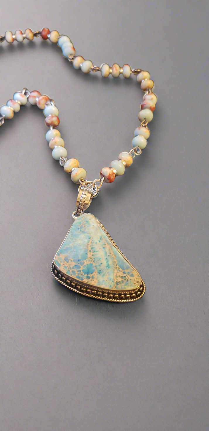 Aqua Blue Sea Sediment Jasper Necklace and Bracelet Set