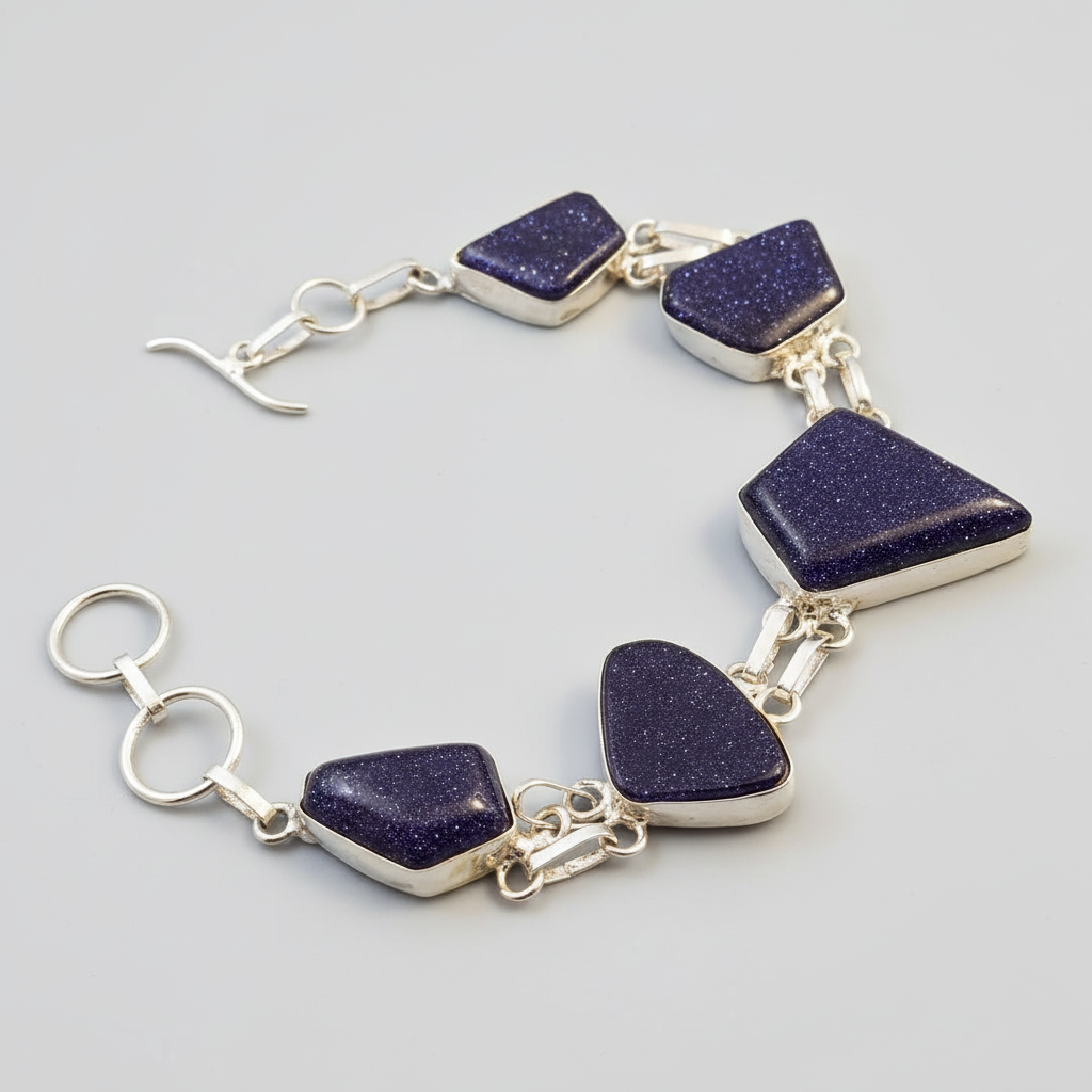 Blue Sandstone Stones .925 Sterling Silver Bracelet