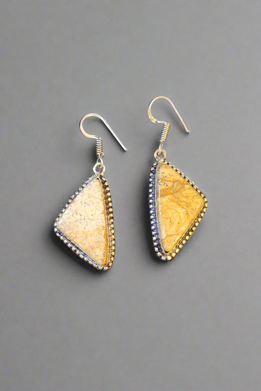 Sterling Silver Picture Jasper Triangle Earrings