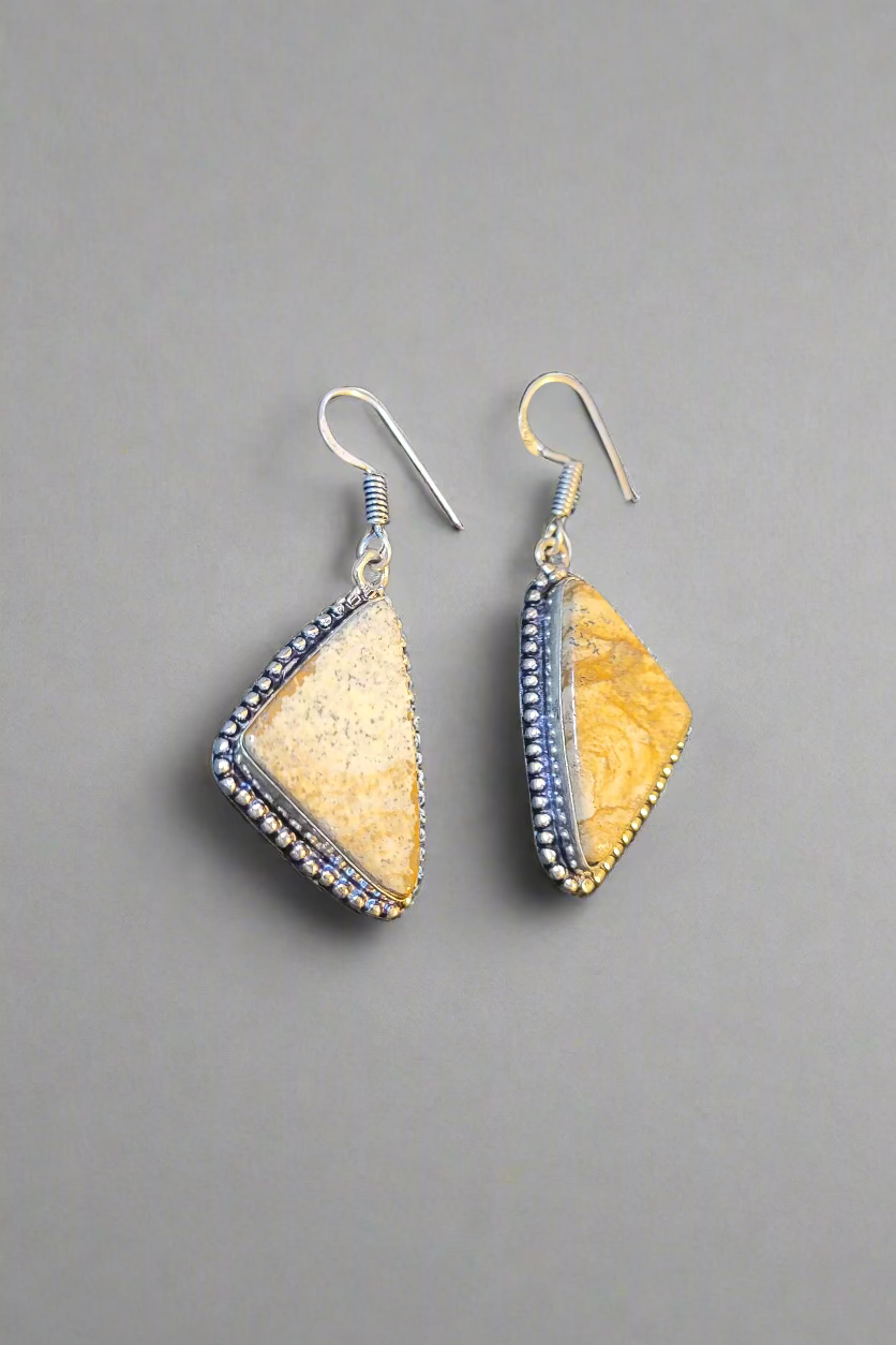 Sterling Silver Picture Jasper Triangle Earrings