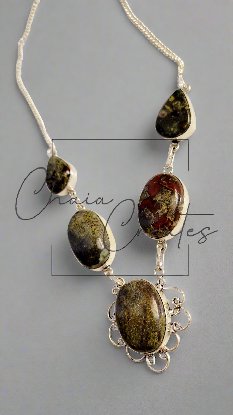 Dragon Blood Stones in .925 Sterling Silver Necklace