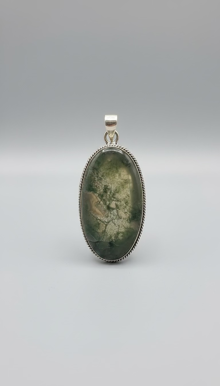 Moss Agate in .925 Sterling Silver Pendant