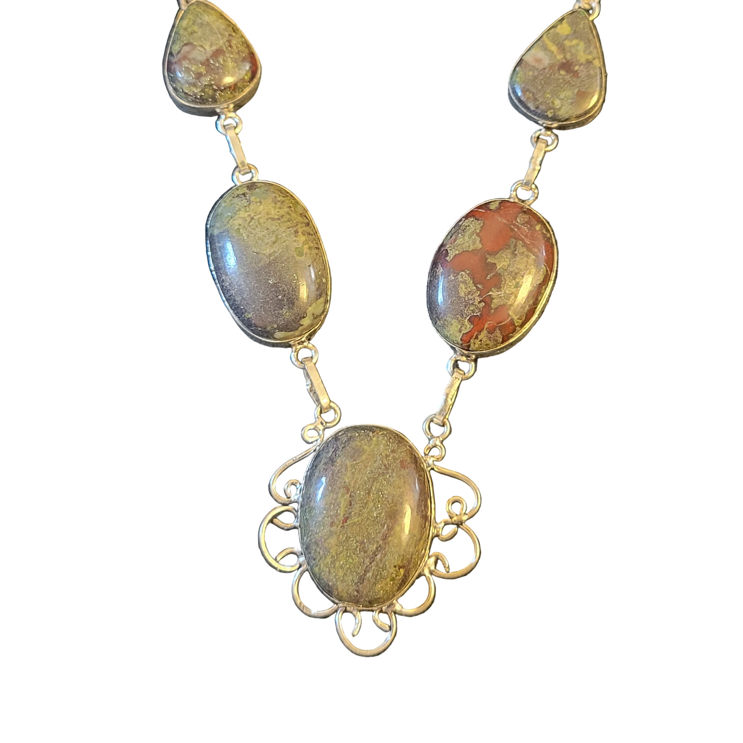 Dragon Blood Stones in .925 Sterling Silver Statement Necklace