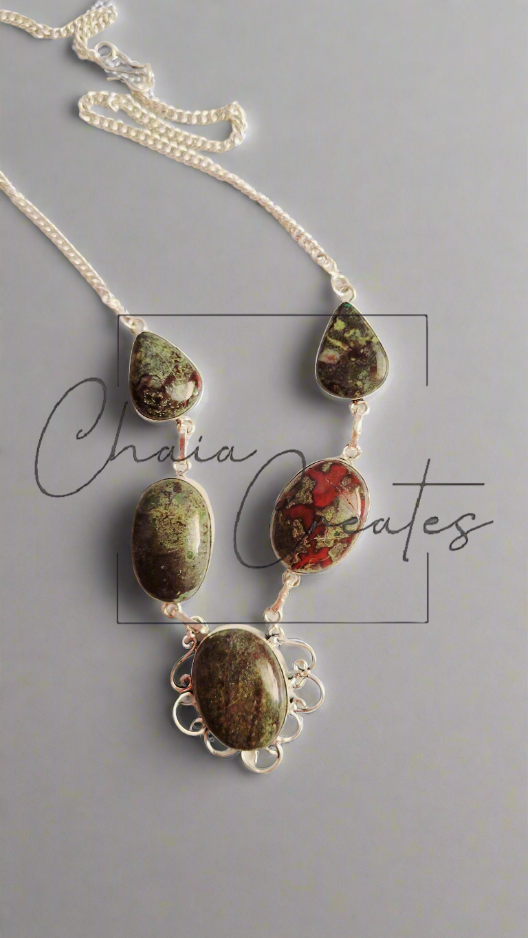 Dragon Blood Stones in .925 Sterling Silver Necklace