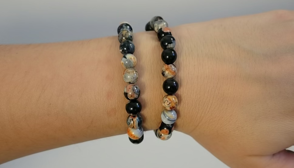 Grey & Orange Beaded Bracelet