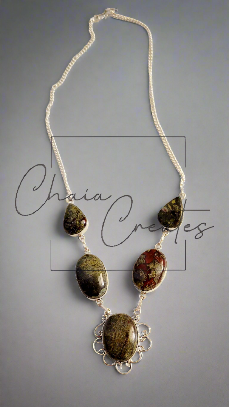 Dragon Blood Stones in .925 Sterling Silver Necklace