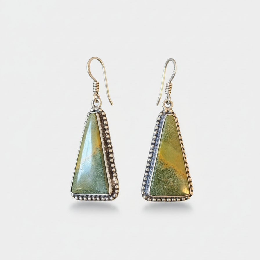 Ocean Jasper Triangle Stones in Sterling Silver Earrings