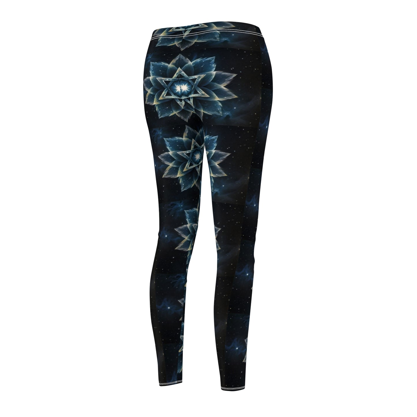 Women's Cut & Sew Casual Leggings - Blue Cosmic Lotus Star of David Magen David Art