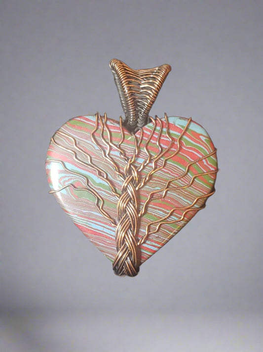 Rainbow Calsilica Copper Wire Wrapped Pendant