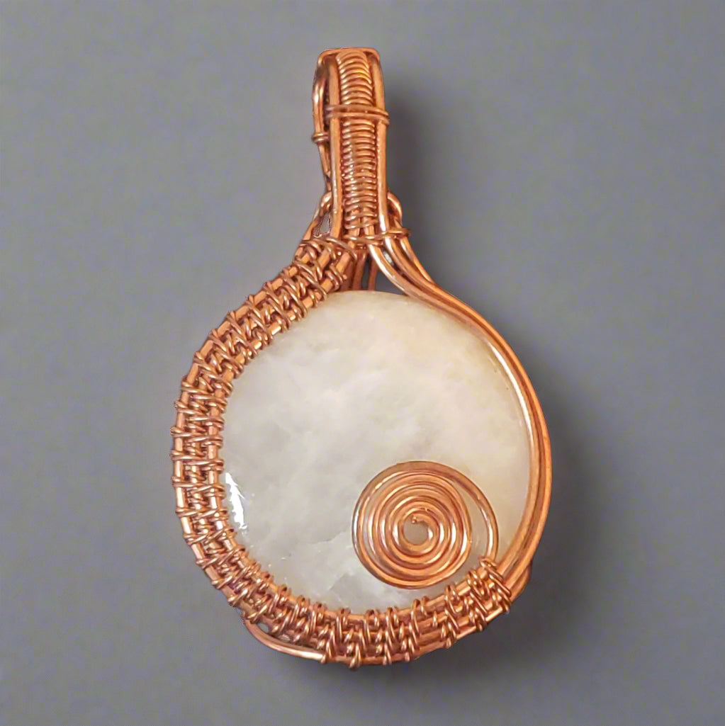 Moonstone Copper Wire Wrapped Pendant