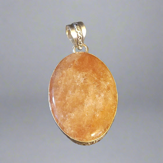 Orange Aventurine Oval in Sterling Silver Pendant