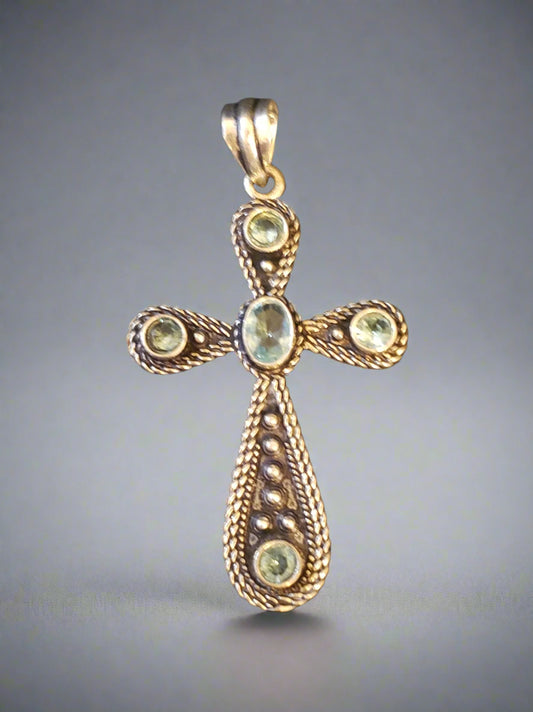 Blue Topaz in Sterling Silver Cross Pendant