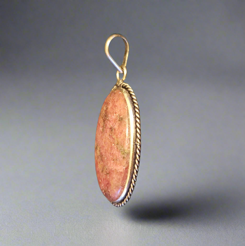 Pink Rhodonite Oval in Sterling Silver Pendant