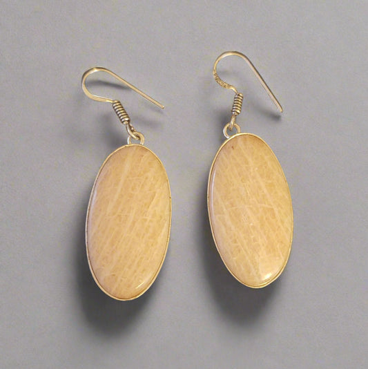 Large Oval Sunstone in Sterling Silver Earrings