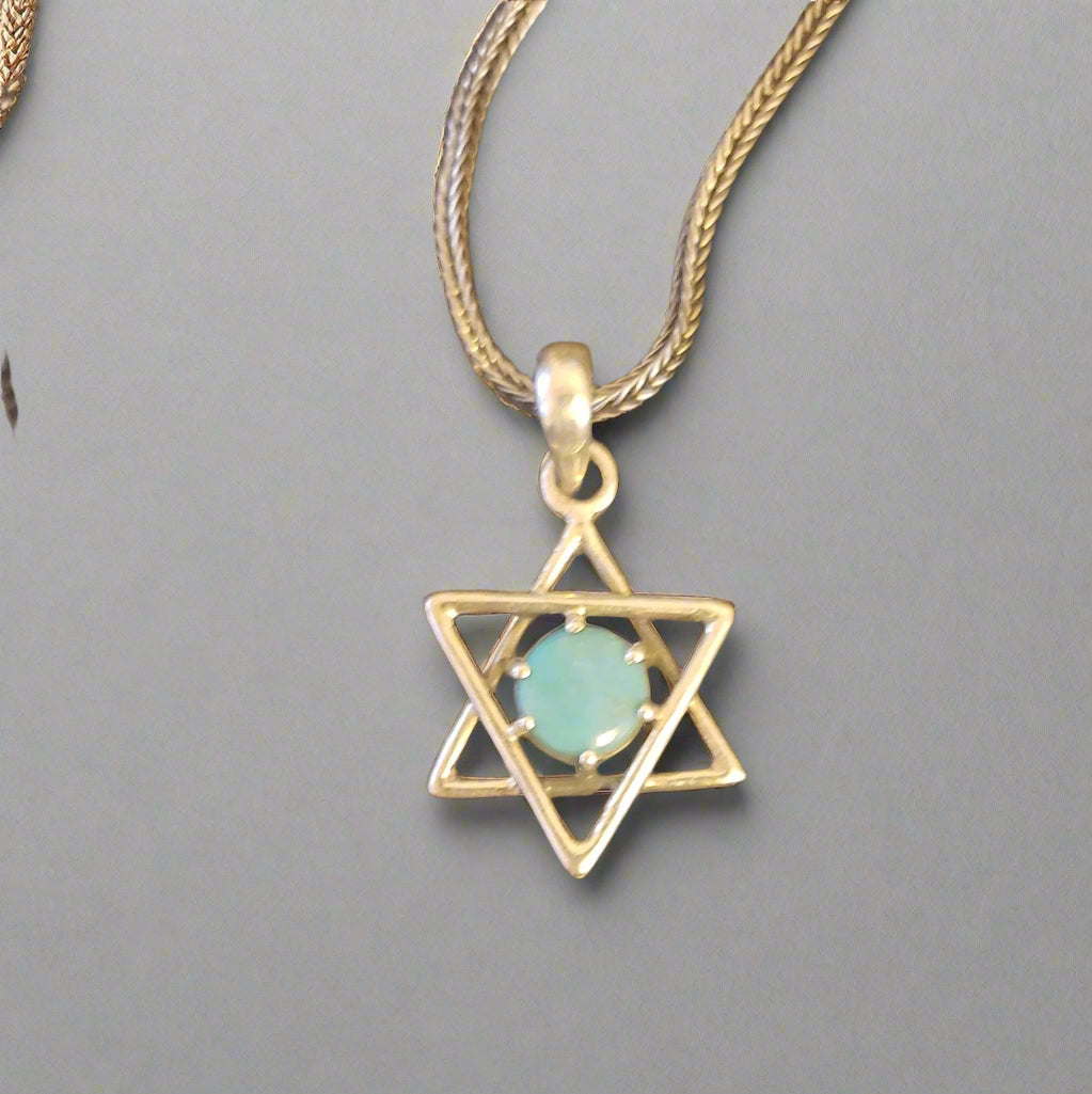 Sleeping Beauty Turquoise in Sterling Silver Star of David Pendant