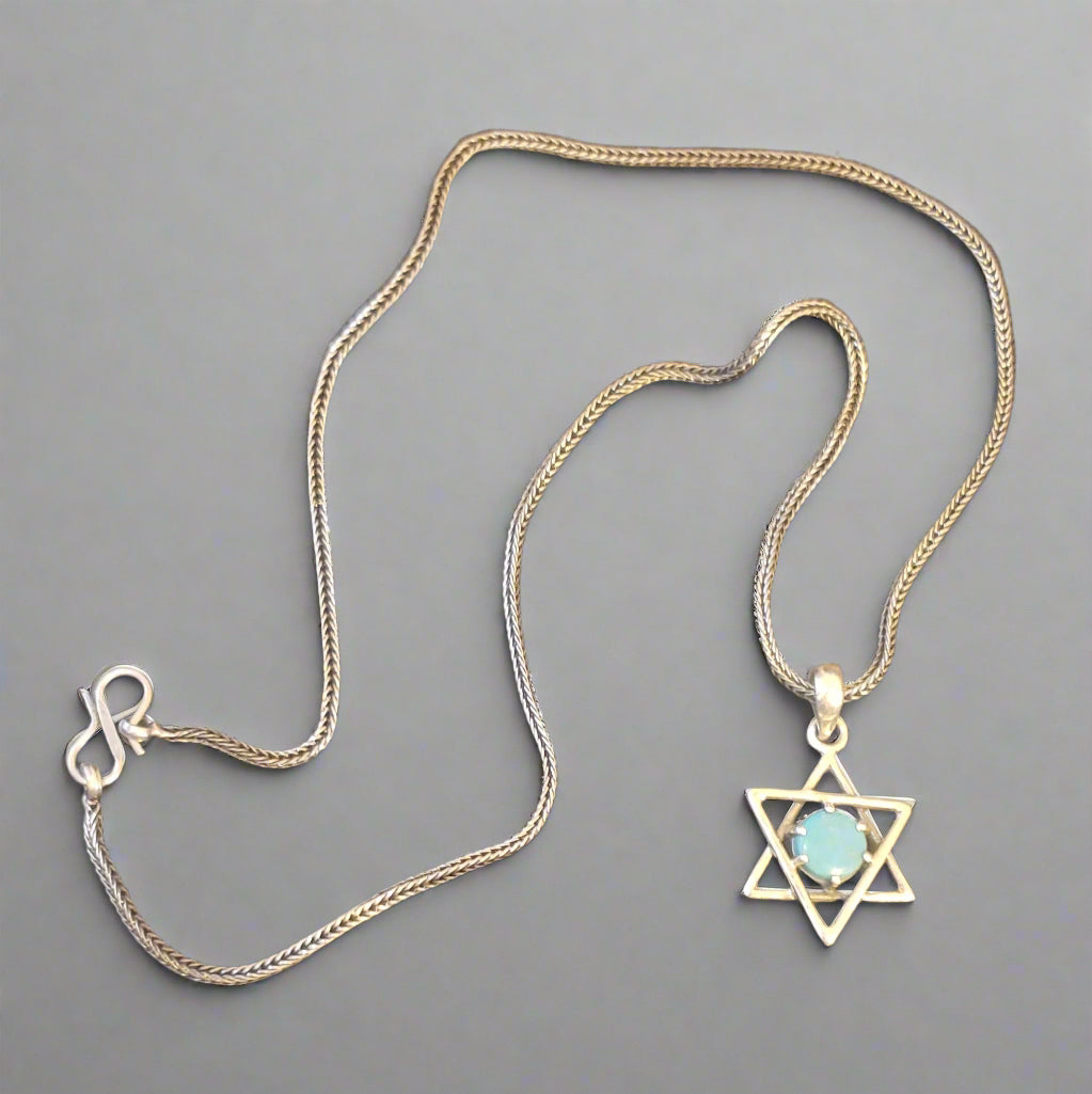 Sleeping Beauty Turquoise in Sterling Silver Star of David Pendant